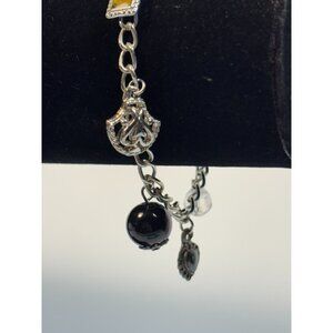 Charm Bracelet Silver Tone Black and Silver‎  Romantic Whimsygoth 7 inch